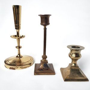Three Vintage Brass Toned Candlesticks